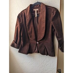 Andrew & Co Chocolate Brown Velvet Peplum Blazer Jacket 3/4 Sleeve Size M